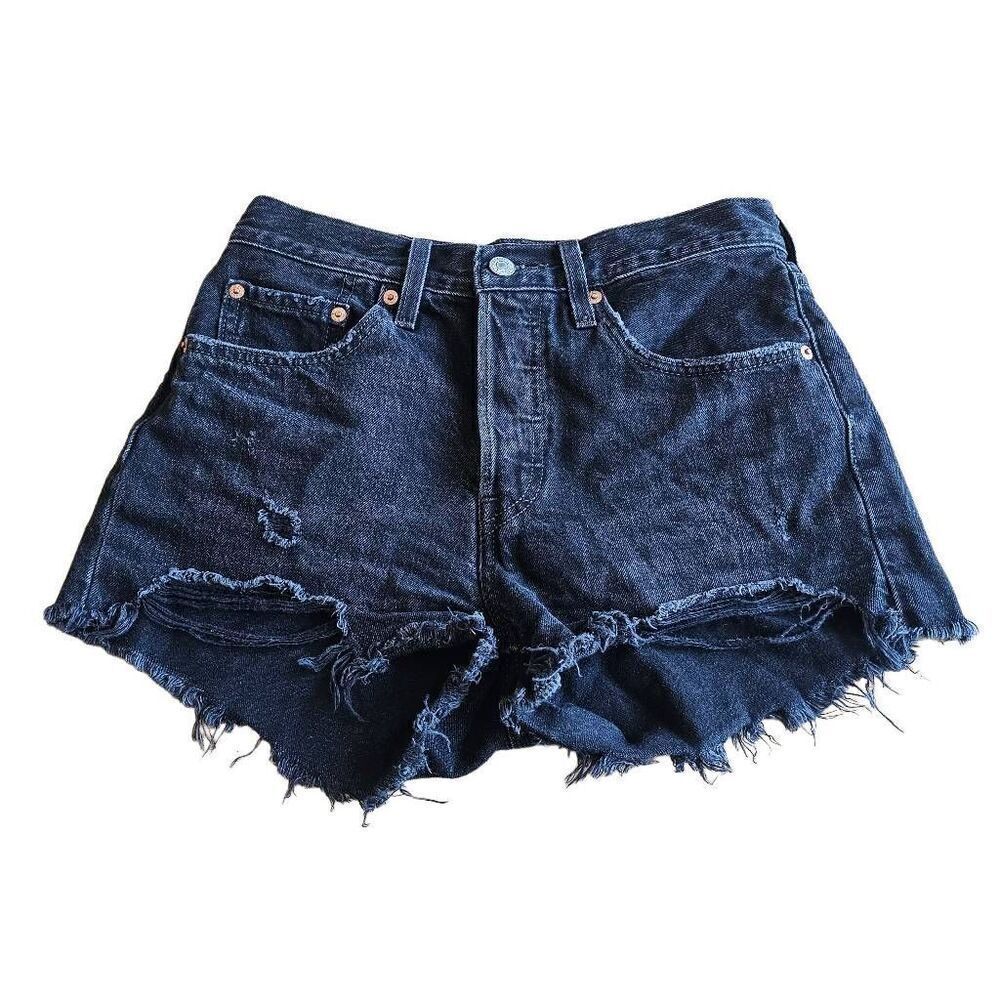 Levis 501 womens juniors Sz W26 wash black Distressed jean shorts